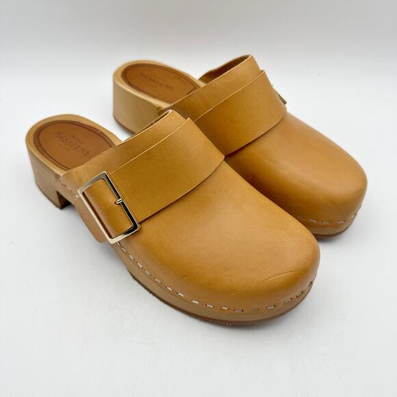 Swedish Hasbeens Womens Slejf Clog EU 37 US 7 Brown Leather Wood Sole NWOB - Picture 4 of 11